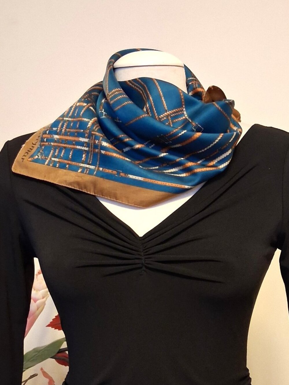 Vintage Square Scarf Medium Abstract Geometric Wearable Art Neck Wrap Scarves